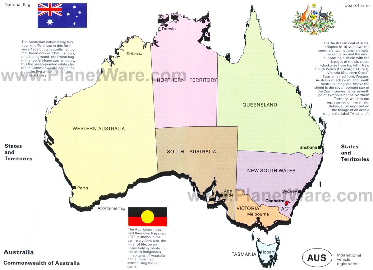 Map of Australia - States and Territories | PlanetWare