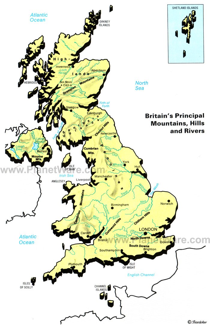 Map of Britain's Principal Mountains, Hills and Rivers | PlanetWare