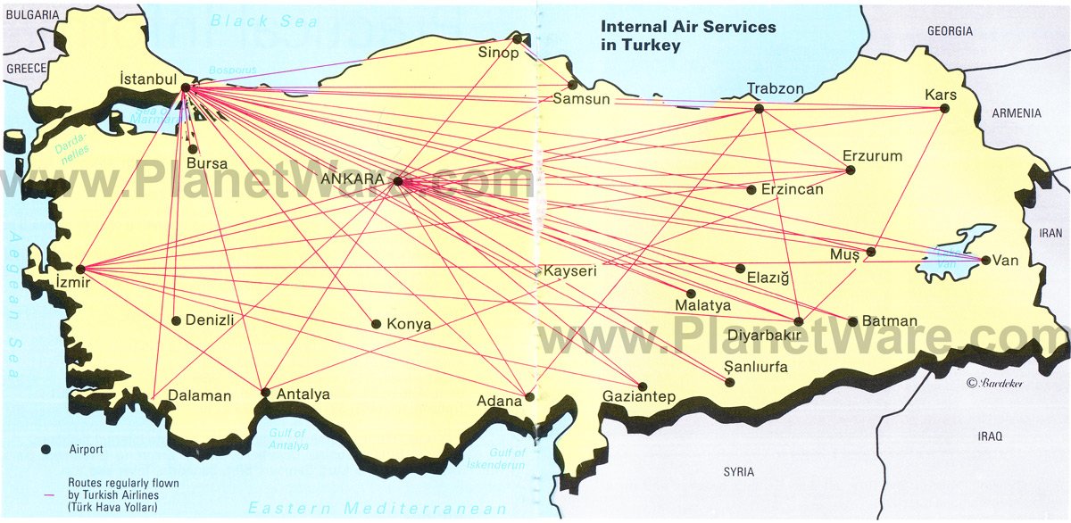 Internal Air Services in Turkey Map. Most major cities in Turkey have air 