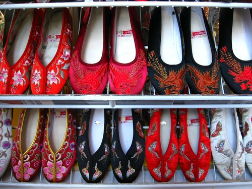 Colorful shoes in Chinatown, New York City.