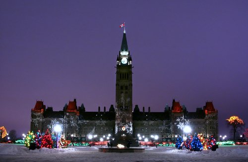 Christmas lights at the Parliament of Canada in Ottawa.