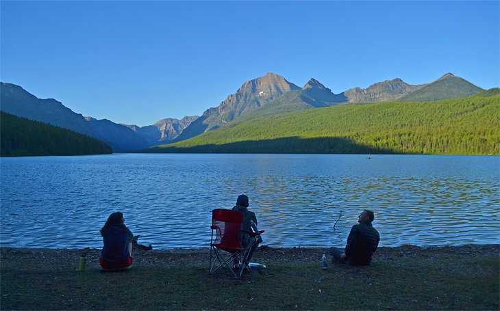 Campers enjoying Bowman Lake