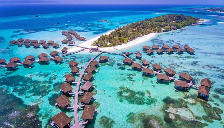 Aerial view of a resort in The Maldives