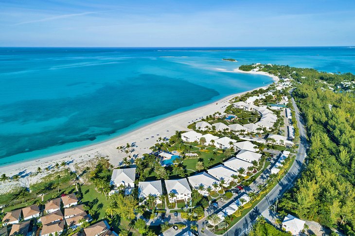 Aerial view of Treasure Cay and its stunning beach