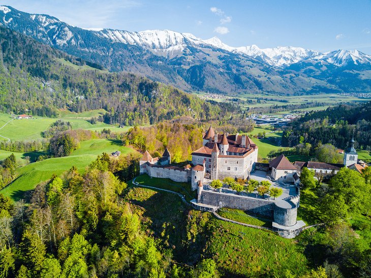 Aerial view of Gruyères Castle