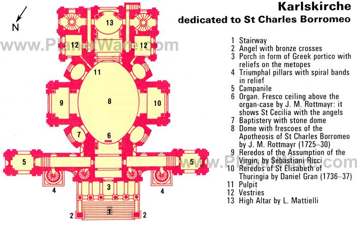 Karlskirche dedicated to St Charles Borromeo - Floor plan map