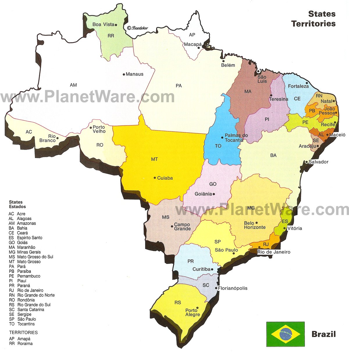 map of brazil states Map Of Brazil States Major Citites Planetware map of brazil states