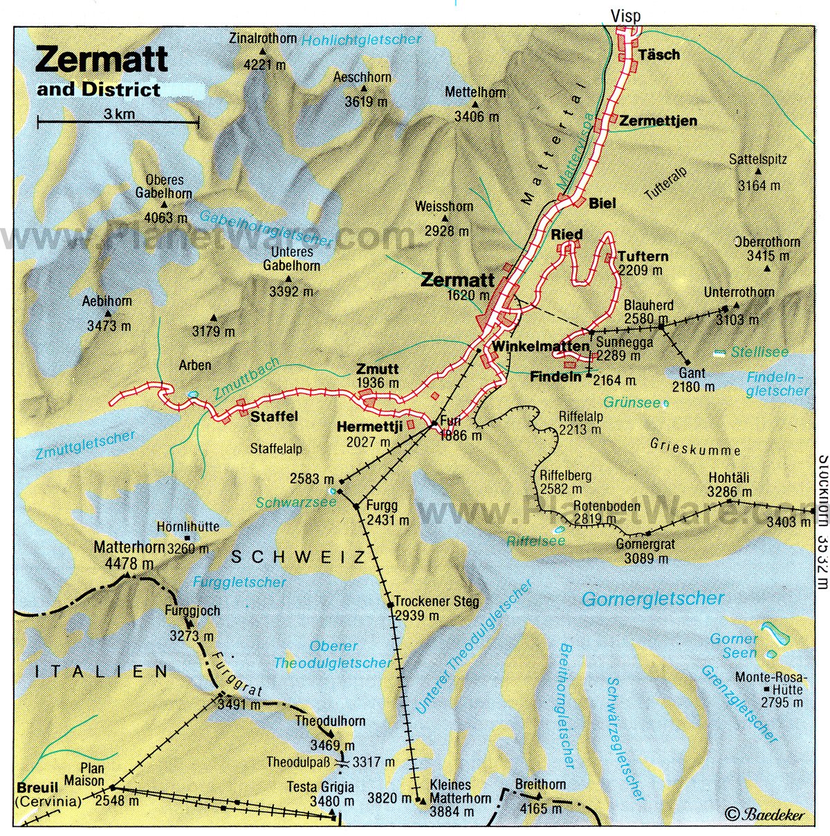Zermatt and District Map - Tourist Attractions