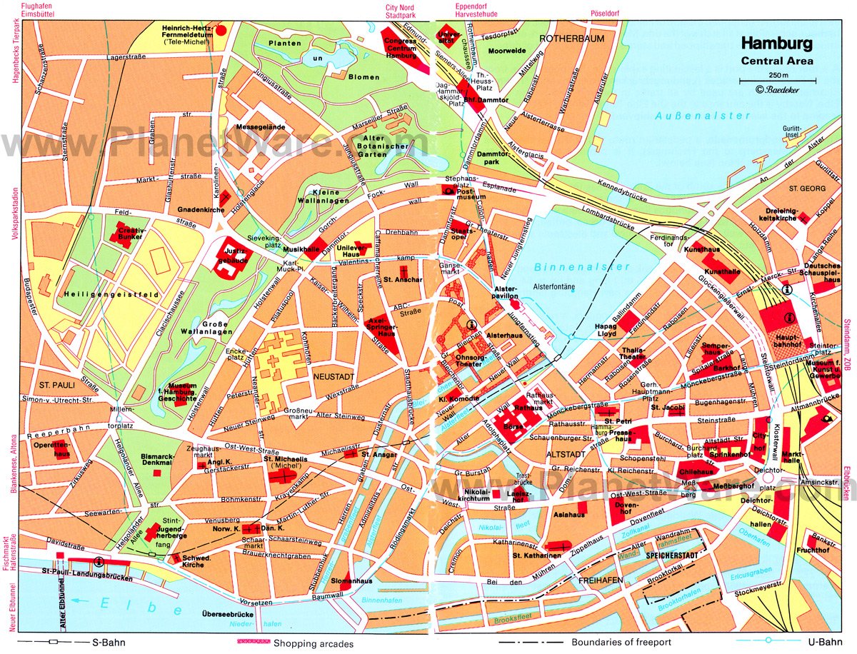 Hamburg Central Area Map - Tourist Attractions