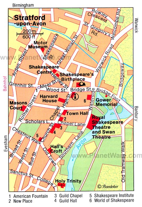 Stratford-upon-Avon Map - Tourist Attractions