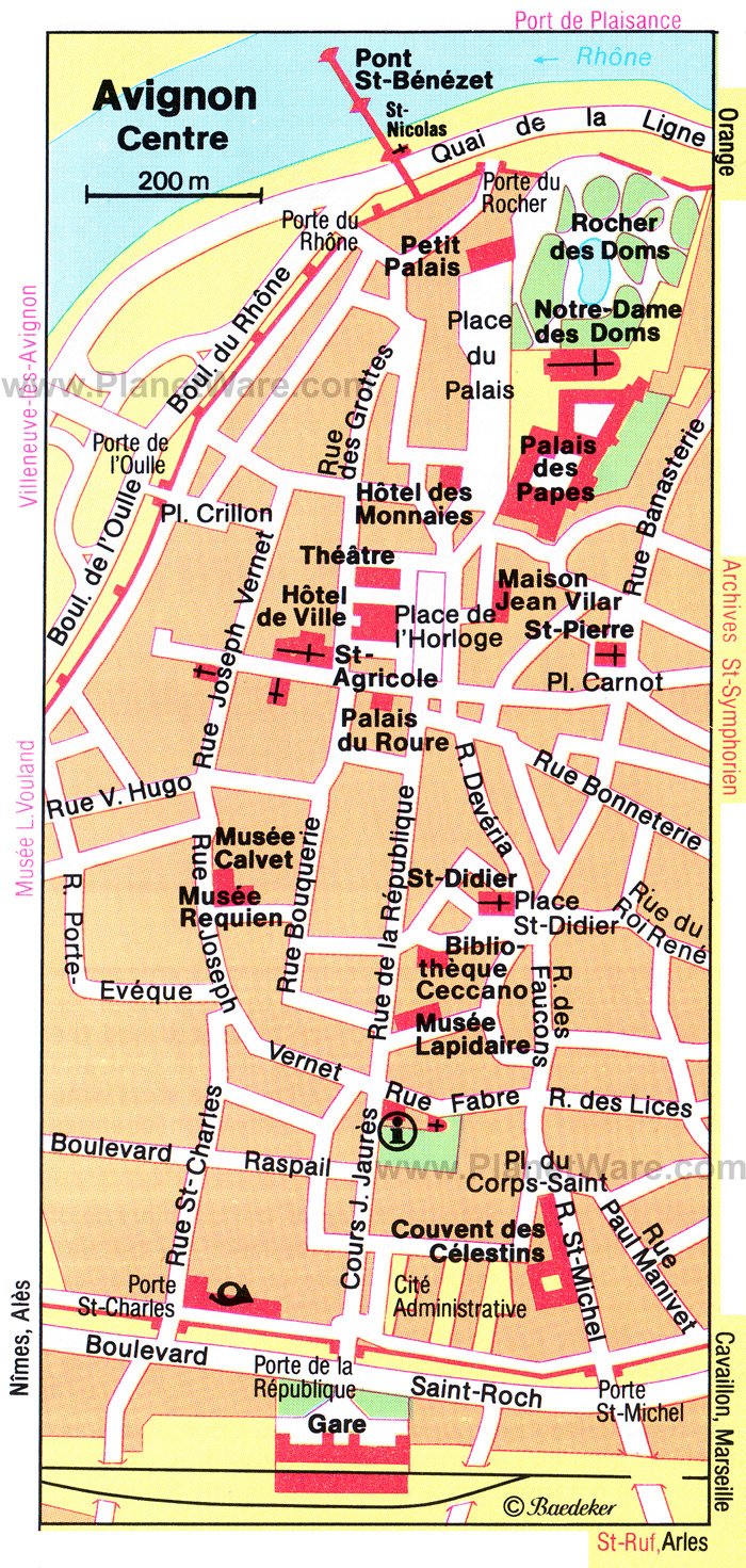 Avignon Center Map - Tourist Attractions