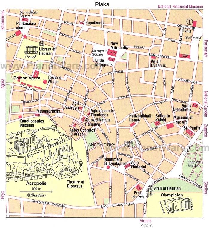 Athens - Plaka map - Tourist attractions