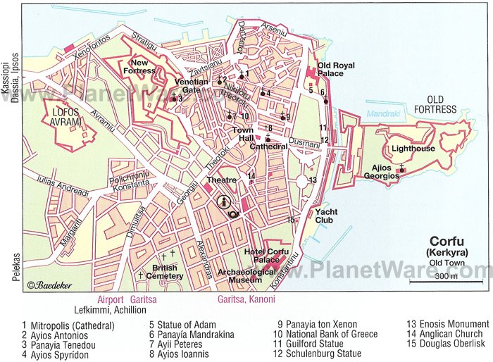 Corfu Old Town Map - Tourist Attractions