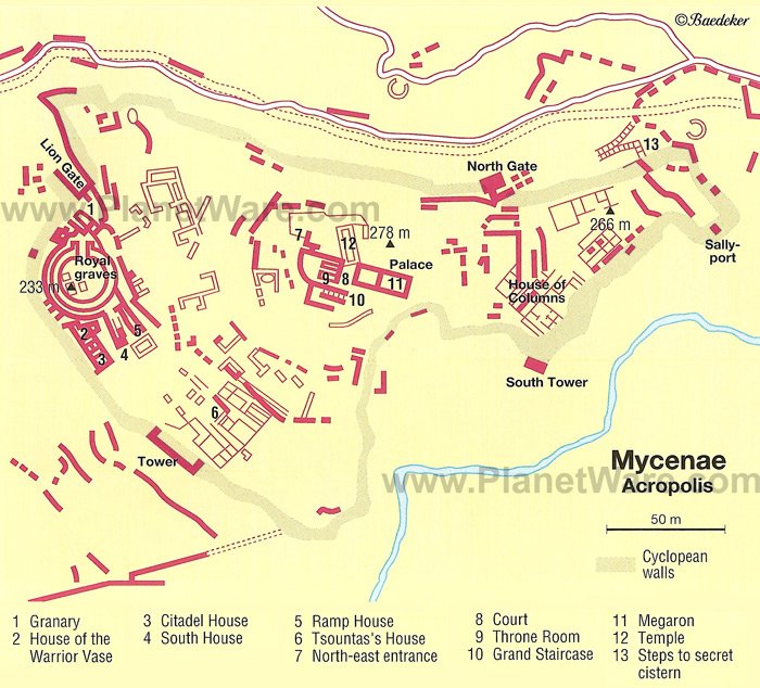 Mycenae - Acropolis Map - Tourist Attractions