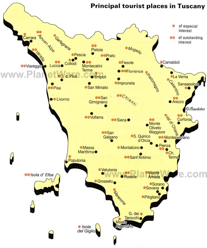 Principal Tourist Places In Tuscany Map 