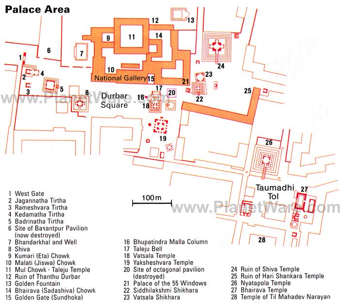Durbar Square Palace Area, Bhaktapur, Kathmandu Valley Map - Tourist Attractions