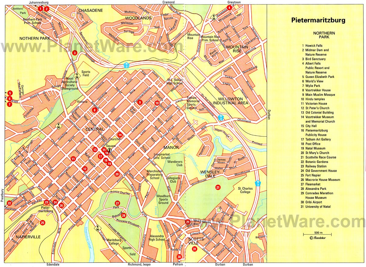 Pietermaritzburg Map - Tourist Attractions