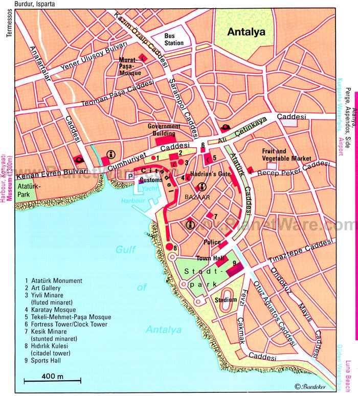 Antalya Map - Tourist Attractions