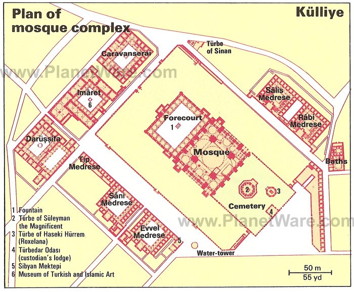 Kulliye - Mosque of Suleyman the Magnificent - Floor plan map