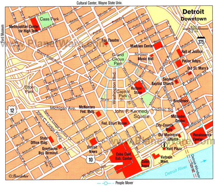 Detroit Map - Tourist Attractions