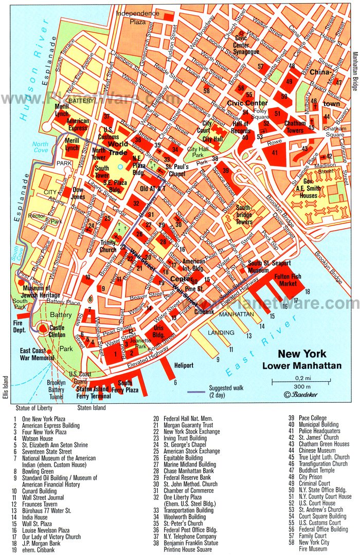 Lower Manhattan Tip Map - Tourist Attractions