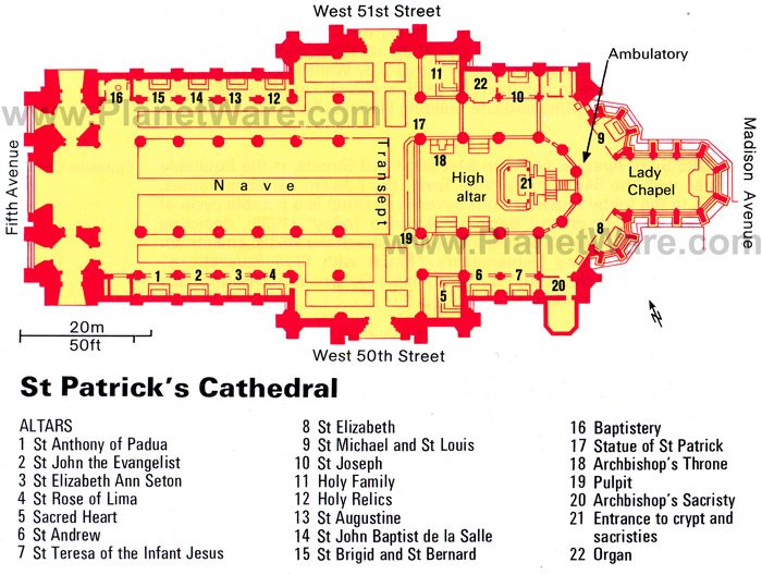 New York - St Patrick's Cathedral - Floor plan map