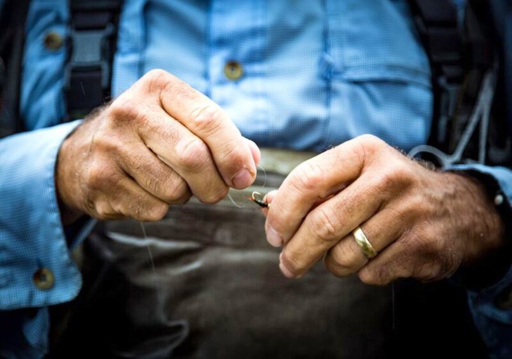 Guide Marty Shaffner tying a fly