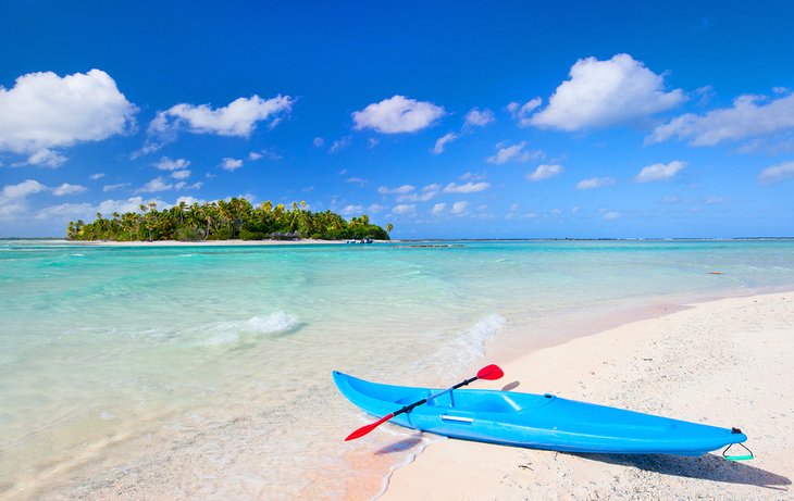 Kayak on a pink beach on Tikehau, French Polynesia