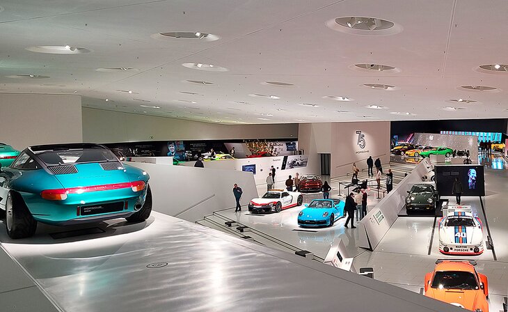 View over cars at the Porsche Museum