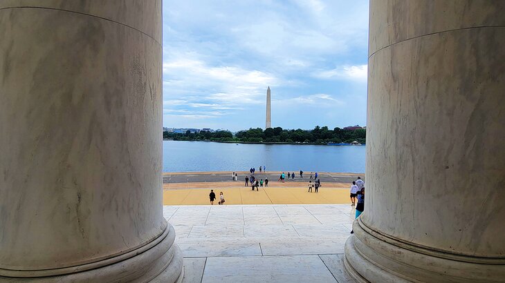 View of the Washington Monument through the columns at the Jefferson Memorial