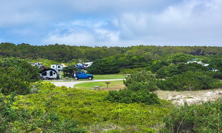 The Ocracoke Campground set in a lush area of the island