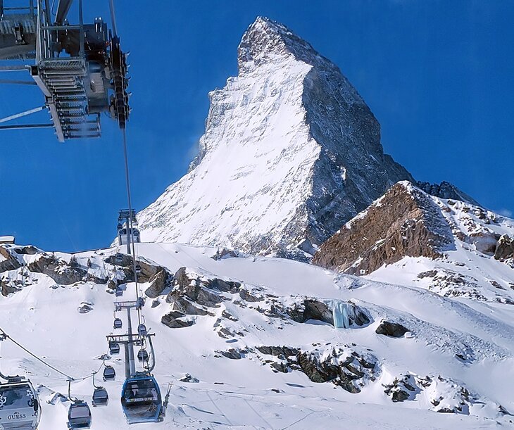 View of the Matterhorn from the ski gondola in Zermatt
