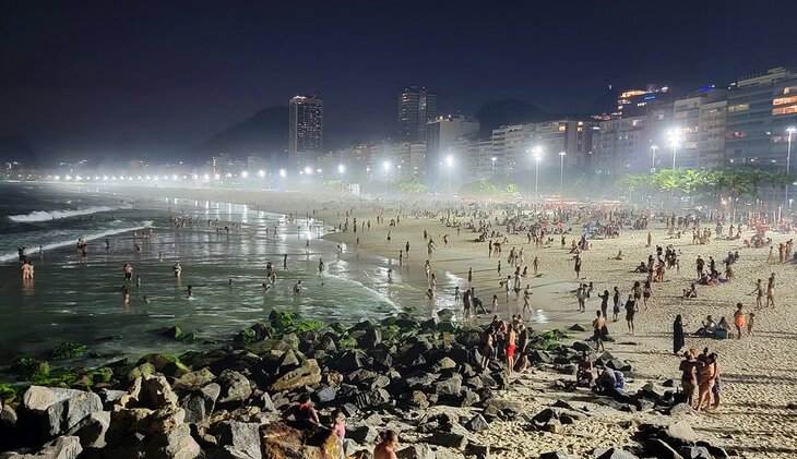 A busy evening on Copacabana Beach, Rio de Janeiro
