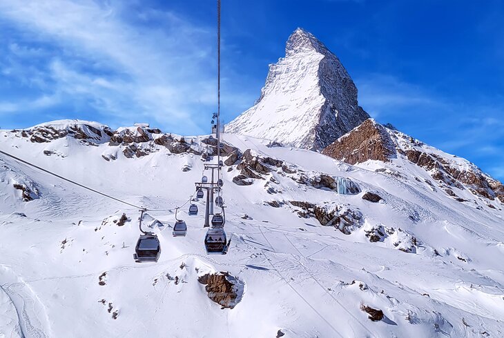 Gondola below the Matterhorn at Zermatt Ski Resort