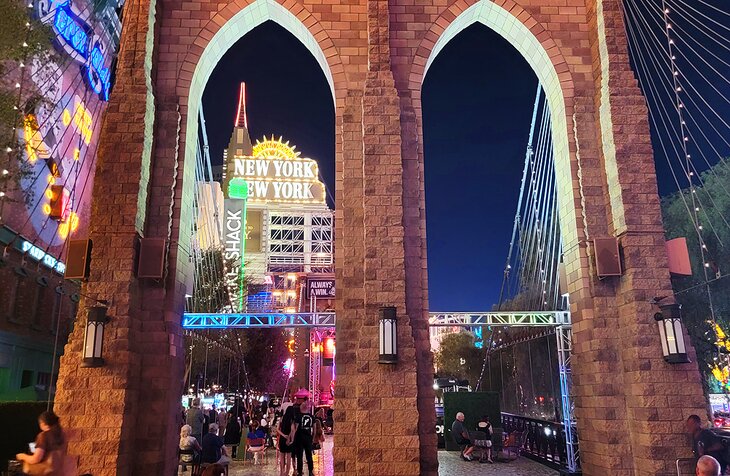 In front of New York-New York at night in summer