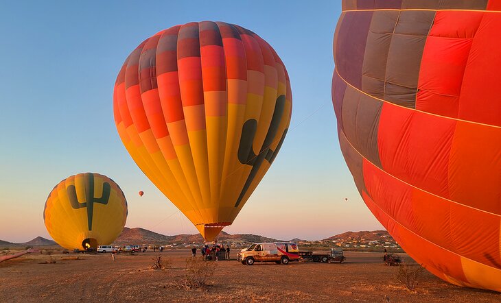 Preparing for a sunrise hot air balloon ride near Scottsdale