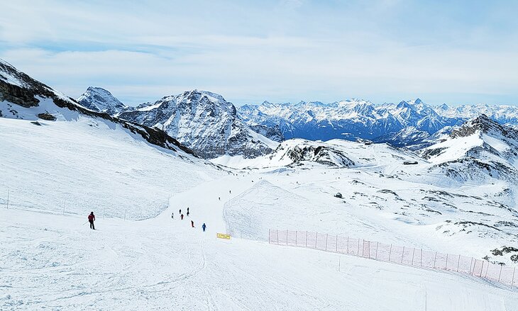 Skiing in Zermatt looking out to Italy