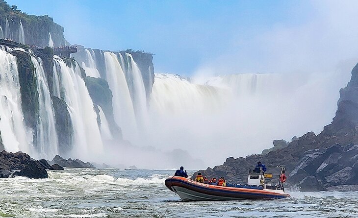 View of Iguaçu Falls from a boat tour