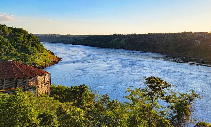 View over the Paraña River from Marco das Três Fronteiras at sunset