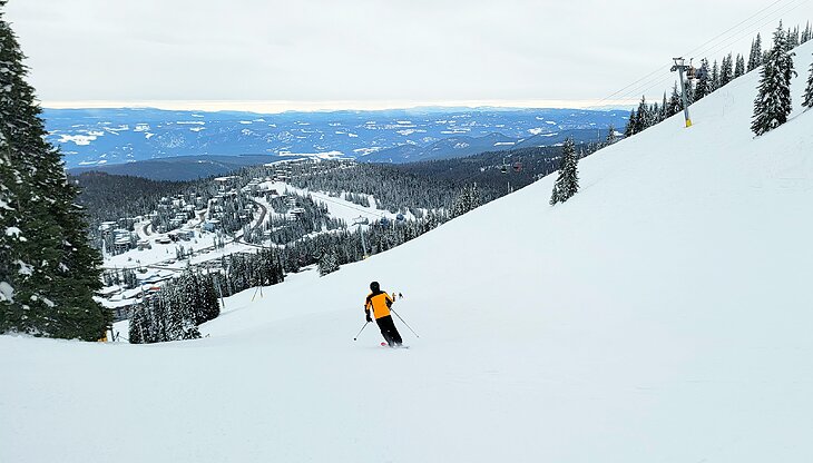 A skier on the slopes at Silverstar Mountain Resort